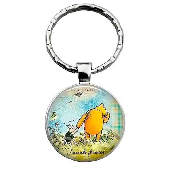 Winnie The Pooh Keychain Friends Forever Round Pendant Keyring Pooh Piglet - Picture 9 of 15